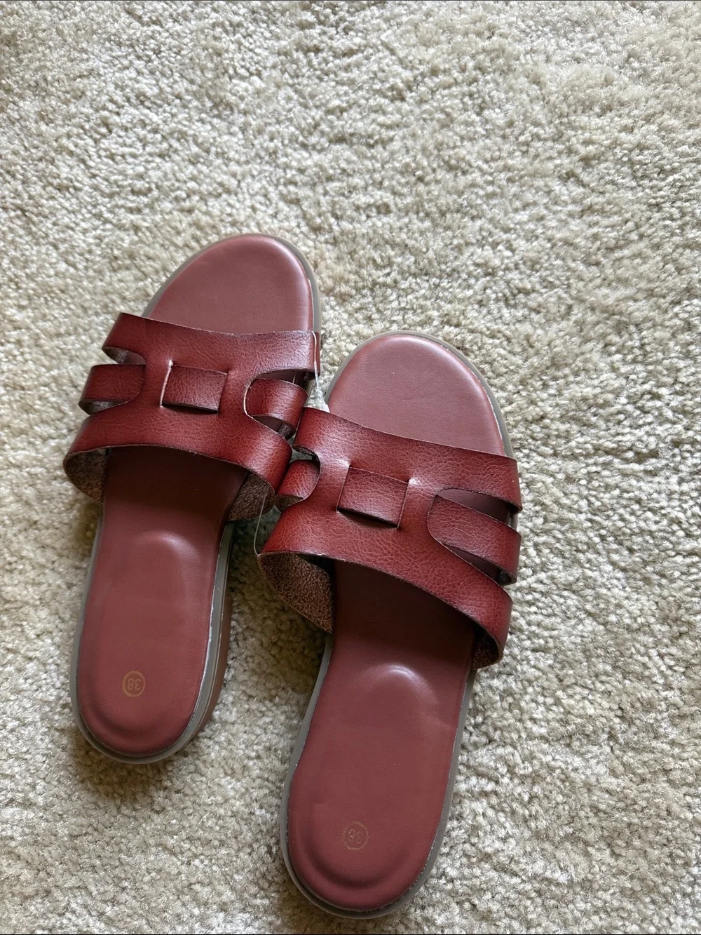 Women’s Leather Slide Sandals in Wine Red